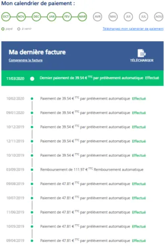 Rubrique factures de l'espace client EDF
