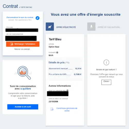 Informations personnelles de l'espace client EDF