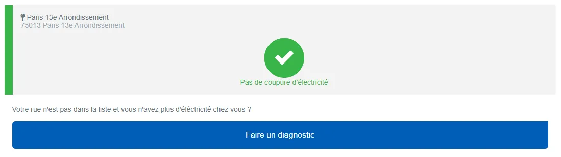Écran Info Coupure Enedis sans panne détectée