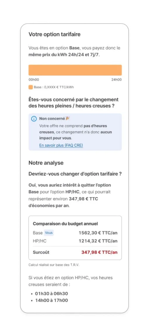 Application MySelectra affichant les plages d'heures creuses