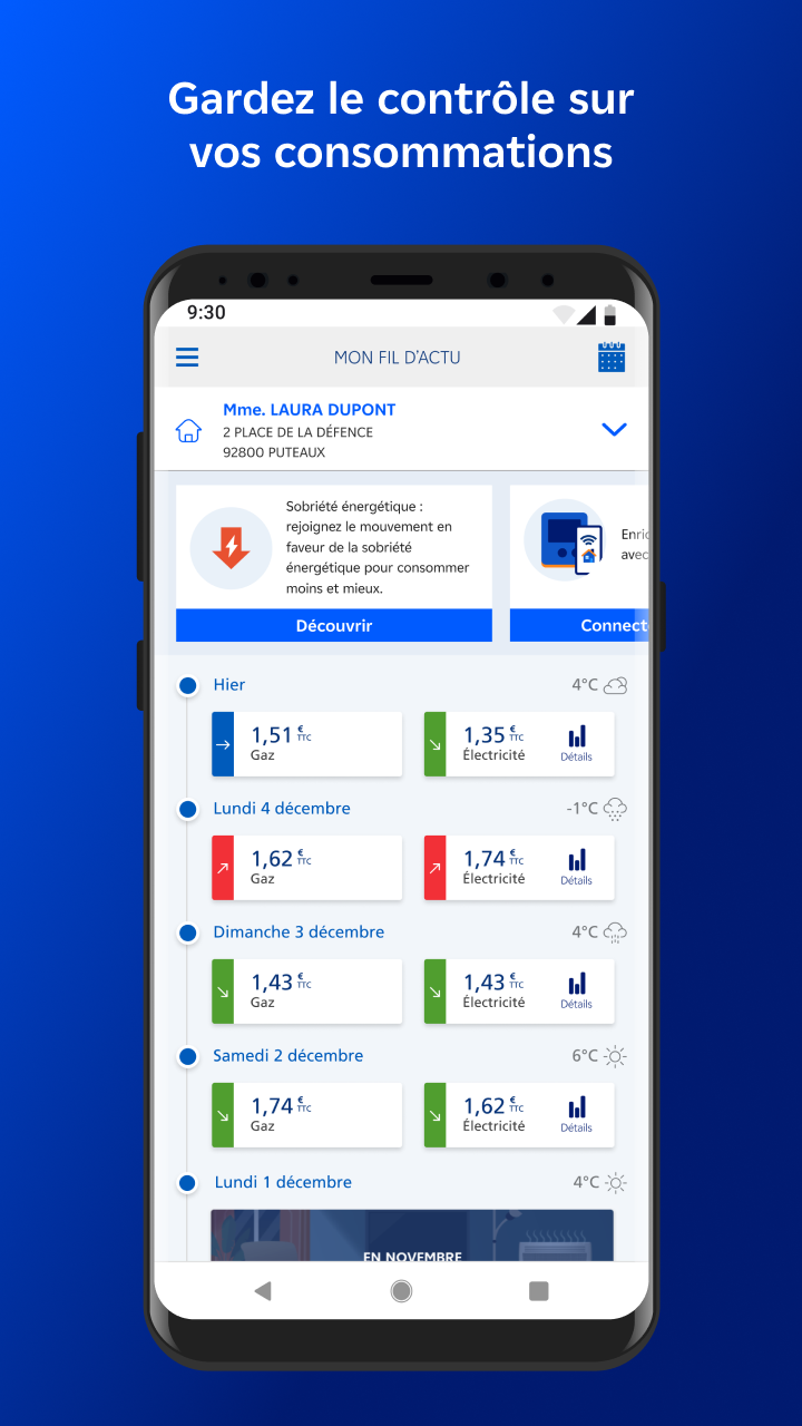 Écran d'accueil de l'application EDF & Moi