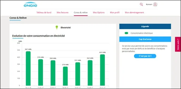 Suivi de consommation dans l'espace client Engie