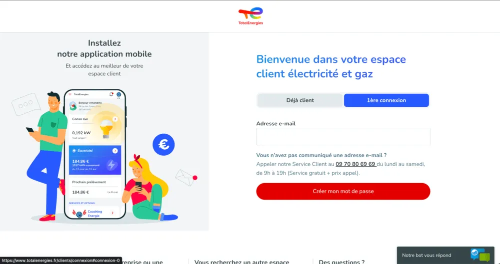 TotalEnergies site internet première connexion