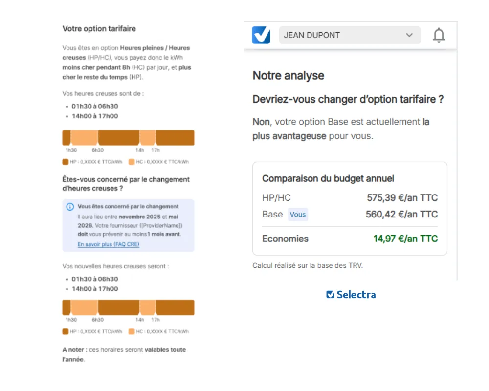 Heures creuses sur l'application MySelectra