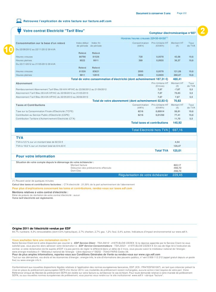 Verso d'une Facture EDF